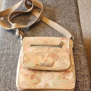 Sakroots Tan Crossbody Bag with Botanical Patterns